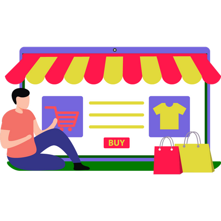 Menino comprando roupas online  Ilustração