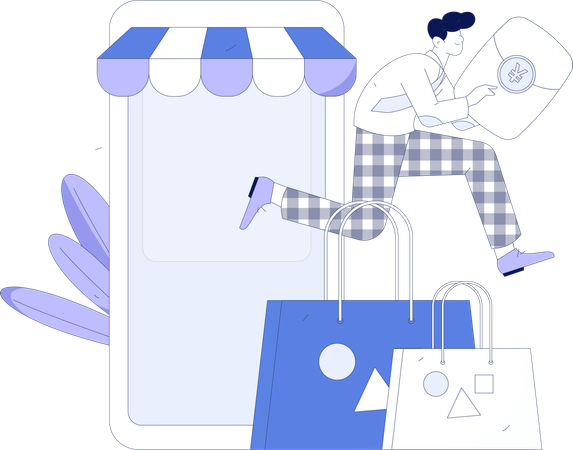 Menino fazendo compras on-line  Ilustração