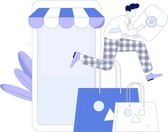 Menino fazendo compras on-line  Ilustração