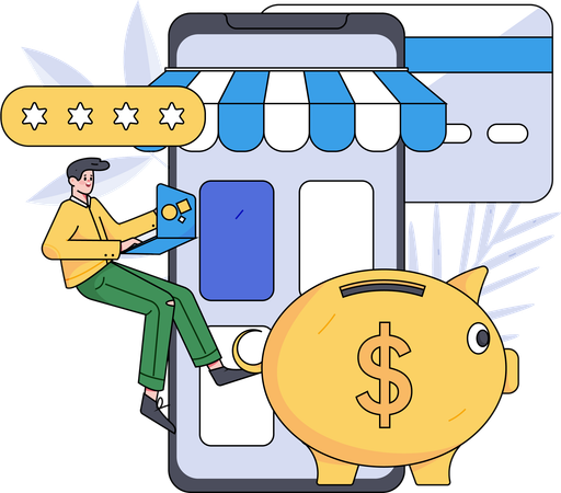 Menino fazendo compras on-line  Ilustração