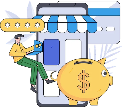 Menino fazendo compras on-line  Ilustração