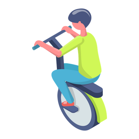 Menino dirigindo bicicleta elétrica  Ilustração