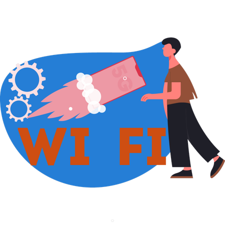 Menino configurando wifi  Ilustração