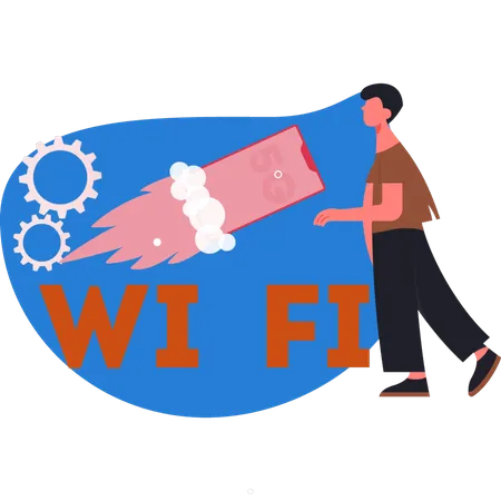 Menino configurando wifi  Ilustração