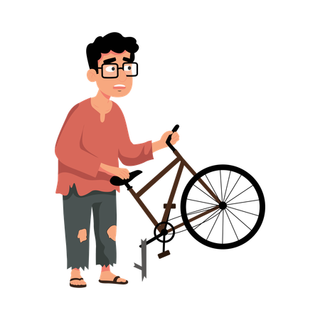 Menino consertando bicicleta  Ilustração
