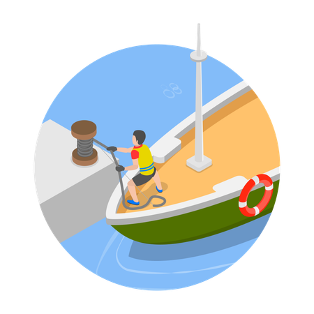 Menino consertando iate à vela  Ilustração