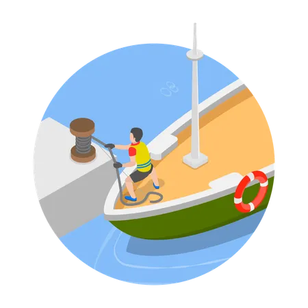 Menino consertando iate à vela  Ilustração