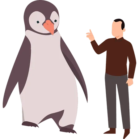 Menino conversando com pinguim  Ilustração