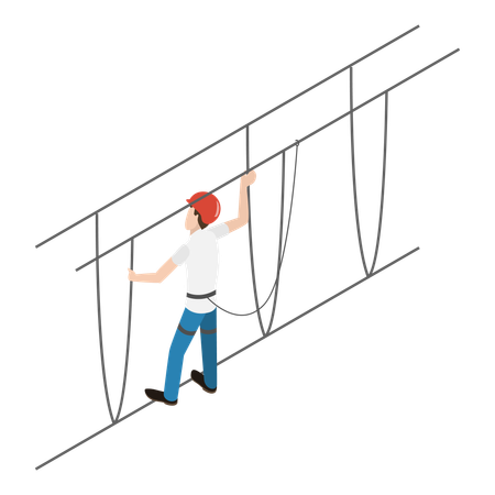 Menino escalando rede de aranha com corda  Ilustração