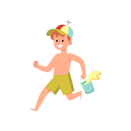 Menino correndo na praia  Ilustração