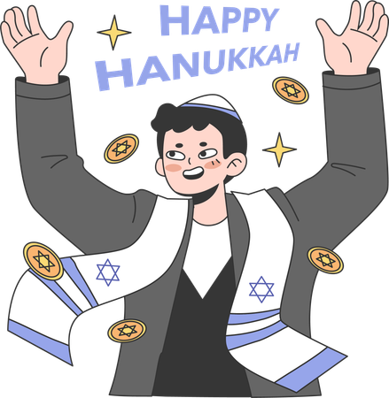 Menino gosta de festa de Hanukkah  Ilustração