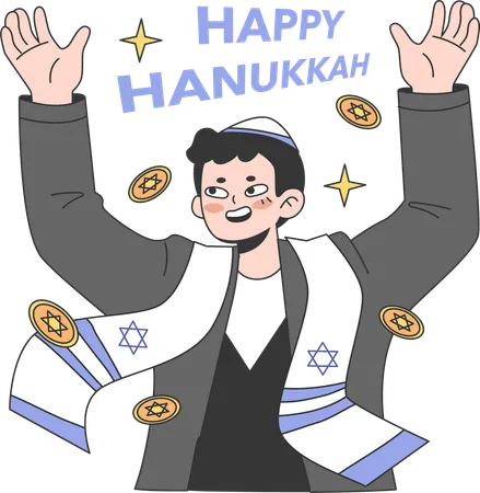 Menino gosta de festa de Hanukkah  Ilustração