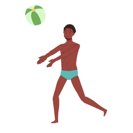 Menino curtindo um jogo de beachball  Ilustração