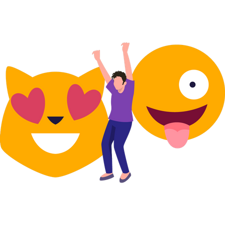 Menino dançando com emoji  Ilustração
