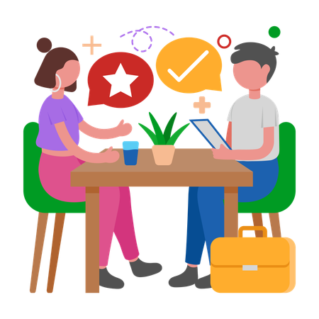 Menino dando entrevista de emprego  Ilustração