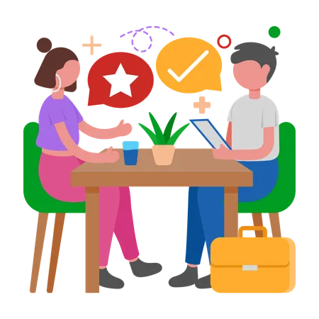 Menino dando entrevista de emprego  Ilustração