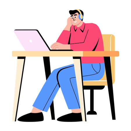 Garoto dando entrevista de emprego virtual  Ilustração