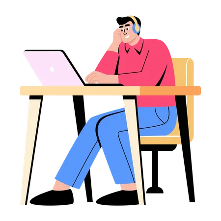 Garoto dando entrevista de emprego virtual  Ilustração