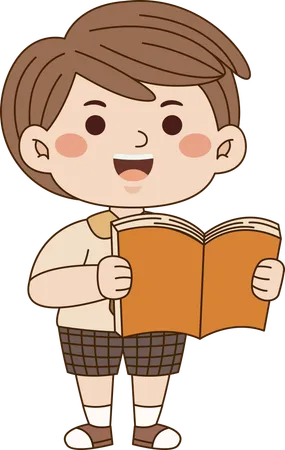 Menino em pé com livro  Ilustração