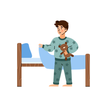 Menino de pijama indo dormir  Ilustração