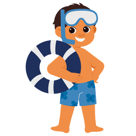 Menino de verão com óculos de natação para mergulho com snorkel  Ilustração