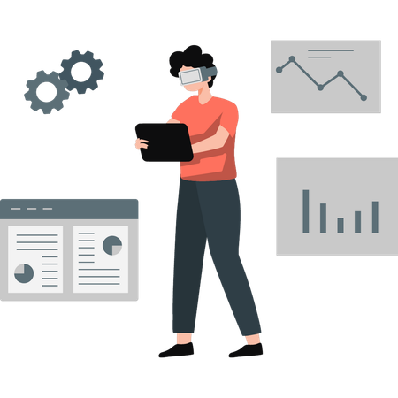 Garoto configurando gráfico de negócios  Ilustração