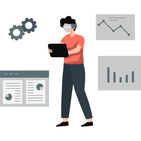 Garoto configurando gráfico de negócios  Ilustração