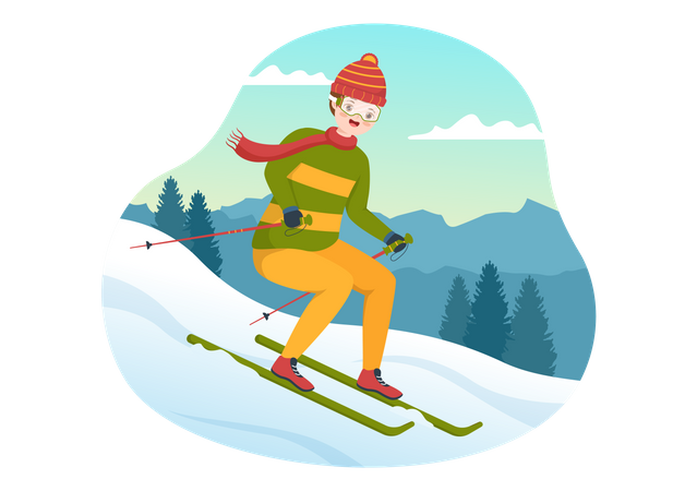 Menino descendo em esqui  Ilustração