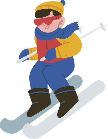 Menino desfrutando de esporte de esqui no gelo  Ilustração