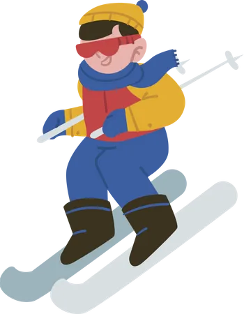 Menino desfrutando de esporte de esqui no gelo  Ilustração