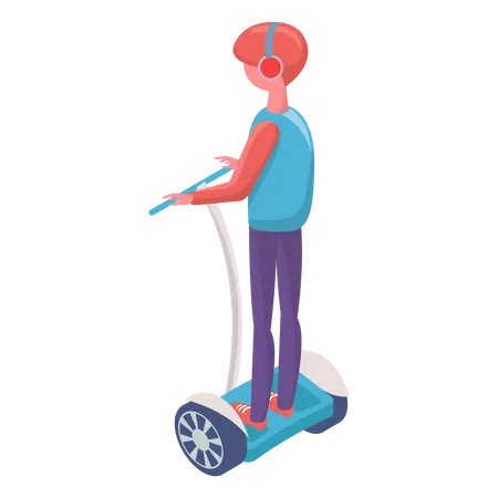 Menino dirigindo scooter elétrico  Ilustração