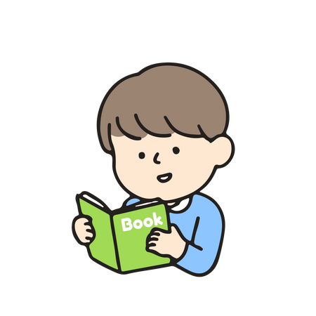 Menino do jardim de infância lendo um livro  Ilustração