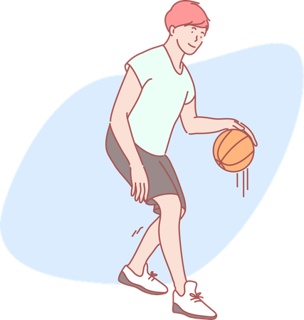 Menino driblando bola de basquete  Ilustração