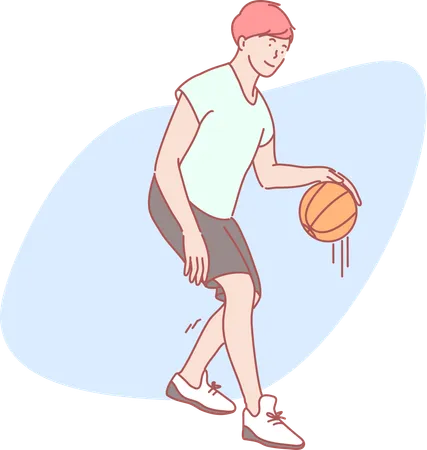 Menino driblando bola de basquete  Ilustração