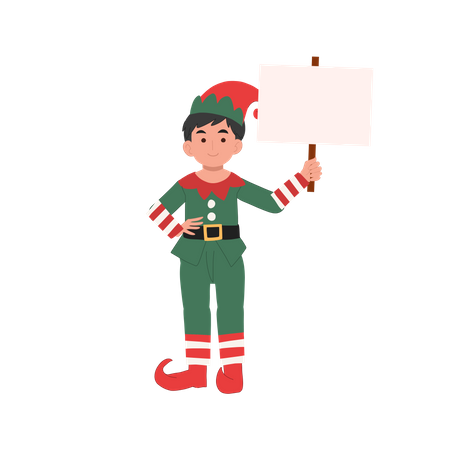 Menino Elfo de Natal com cartaz  Ilustração