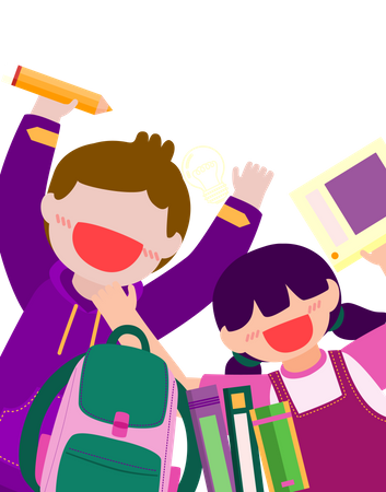 Estudante de menino e menina com mochila escolar  Ilustração