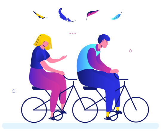 Menino e menina andando de bicicleta no parque  Ilustração