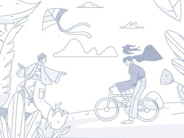 Menino e menina andando de bicicleta do lado de fora  Ilustração