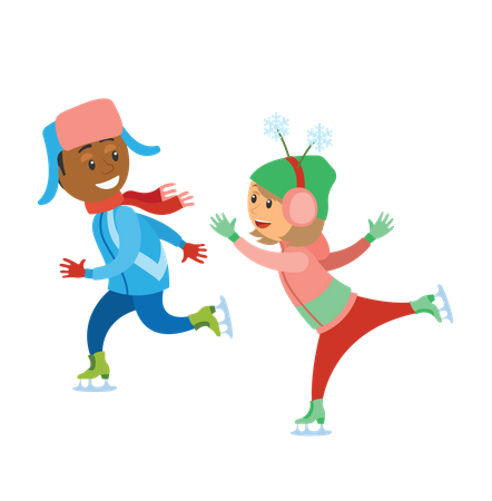 Menino e menina brincando com neve  Ilustração