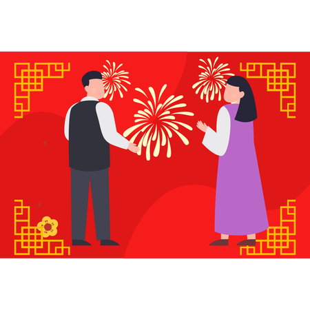 Menino e menina comemorando o ano novo chinês  Ilustração