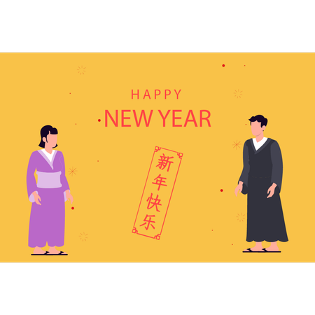 Menino e menina comemorando o ano novo chinês  Ilustração