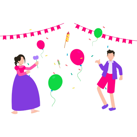 Menino e menina comemorando festa de aniversário  Ilustração