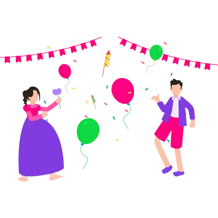 Menino e menina comemorando festa de aniversário  Ilustração