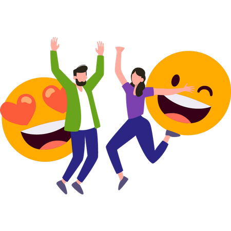 Menino e menina comemorando o Dia do Emoji  Ilustração