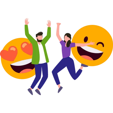 Menino e menina comemorando o Dia do Emoji  Ilustração