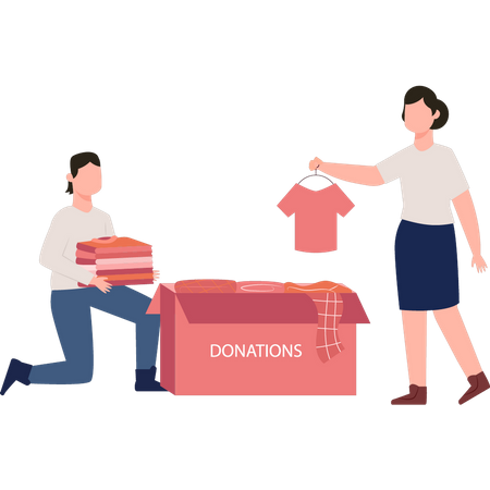 Menino e menina doando roupas  Ilustração