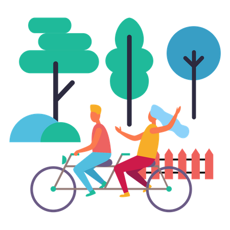 Menino e menina em bicicleta dupla  Ilustração