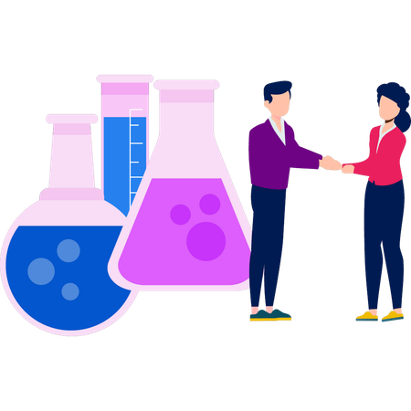 Menino e uma menina estão negociando produtos químicos  Ilustração