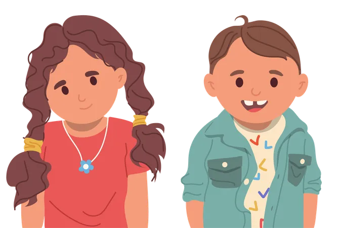 Menino e menina fofos em idade pré-escolar  Ilustração