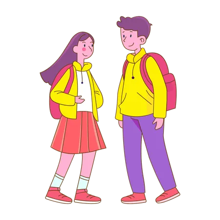 Menino e menina indo para a escola  Ilustração